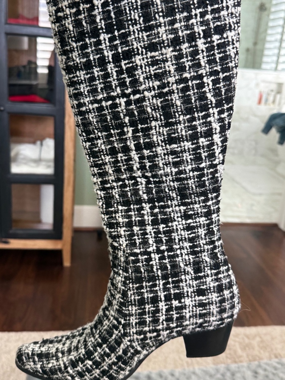 Rockwell Tharp Coco Black White Tweed Knee High Boots